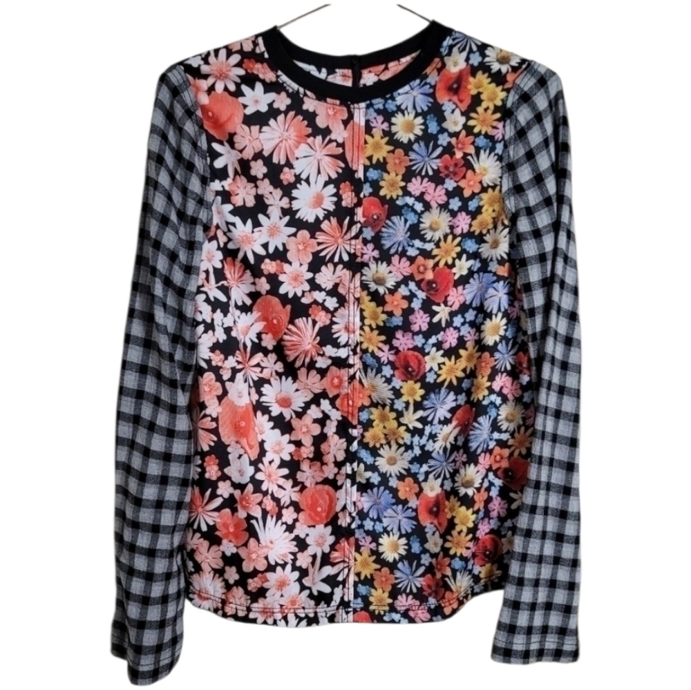 McQ Alexander McQueen Floral Plaid Hybrid Top Shirt 40 or US 4 Wool Viscose